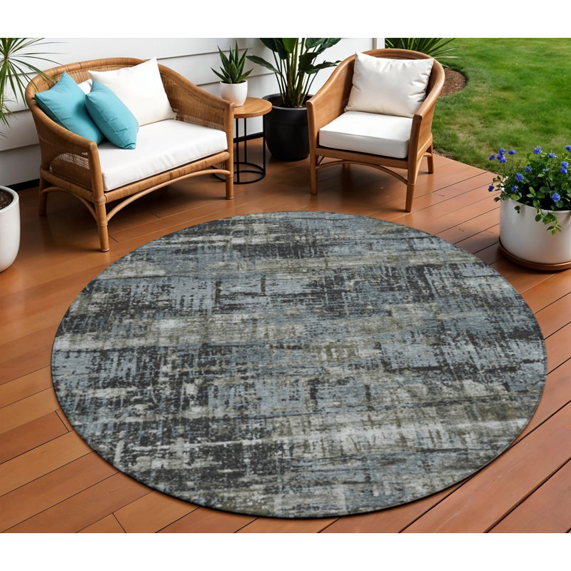 Tapis d'intérieur rond lavable gris anthracite et gris 8 pi