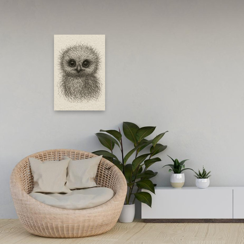 Cute Fluffy Baby Owl Contemporary Bird Owl Forest Wall Art Print by Natalie Bruns - Print, 60.96cm H x 40.64cm W