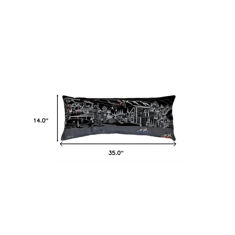 Housse de coussin en lin neutre, 14 po x 35 po, Noir mat / gris, Forme rectangulaire
