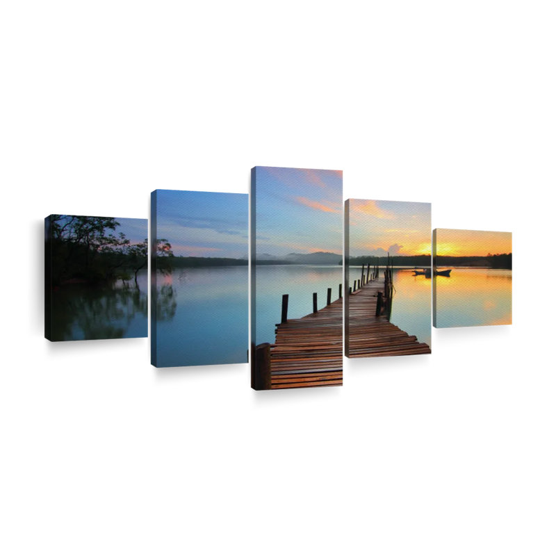Lake Michigan Wall Art, ensemble de 5 reproductions d'art sur toiles, H 34 po x l 74 po x P 1,25 po