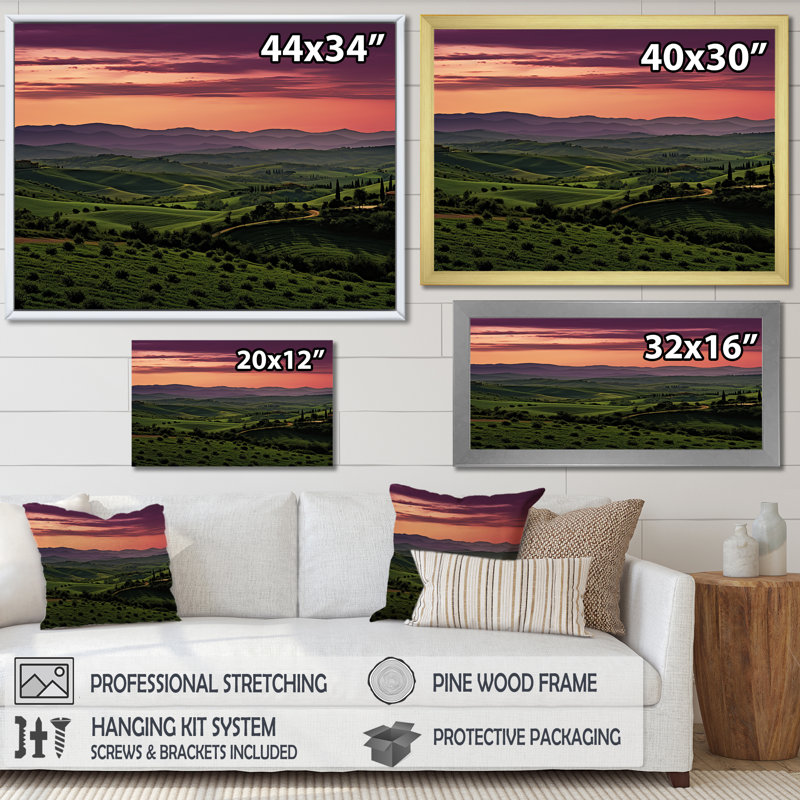 " Tuscany Twilight ", 30" H x 40" W x 1.5" D, Black Floater Framed