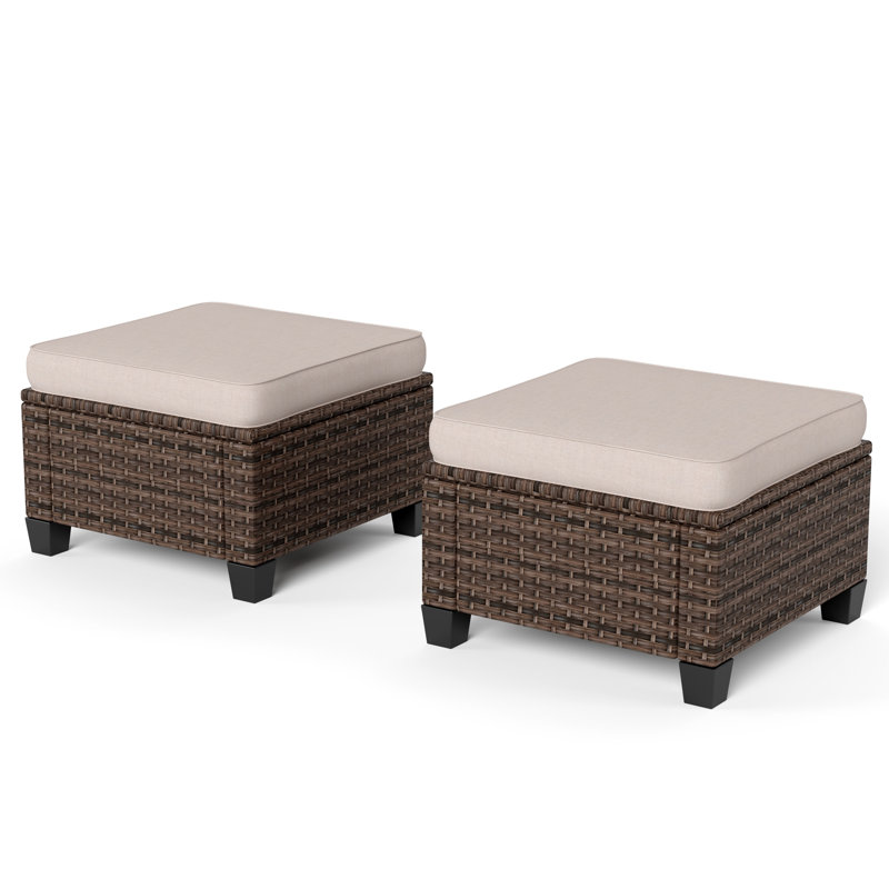 Repose-pieds d'extérieur avec coussin Gerburg, Beige