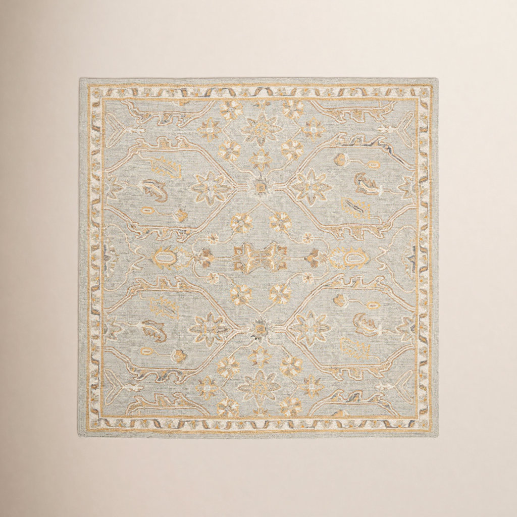 Airlie Slate Beige Hand-Tufted Wool Oriental Rug, Square 6'