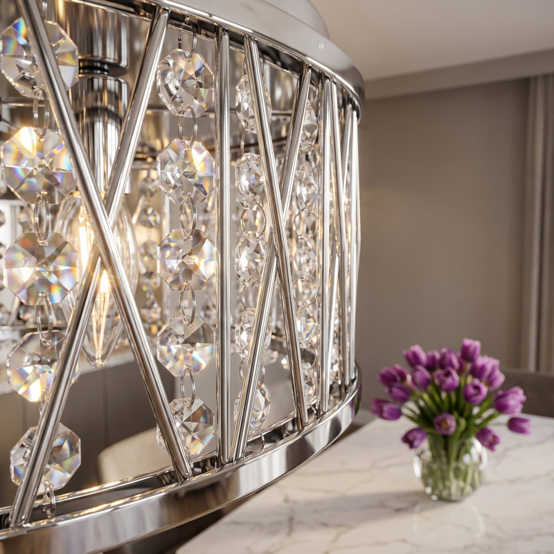Lustre moderne rond en cristal chromé à 7 lumières de 19 pouces, plafonnier encastré pour îlot de cuisine