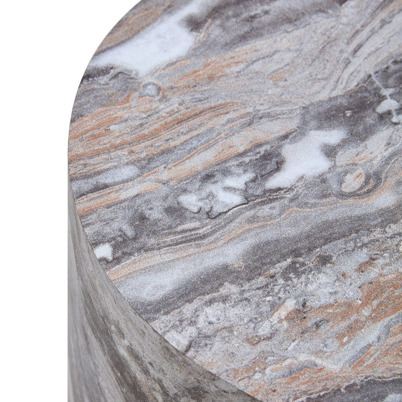 Table basse cylindrique de 12 po de diamètre x 19,7 po de hauteur, marbre gris, matériau assorti esthétique, multifonctionnel