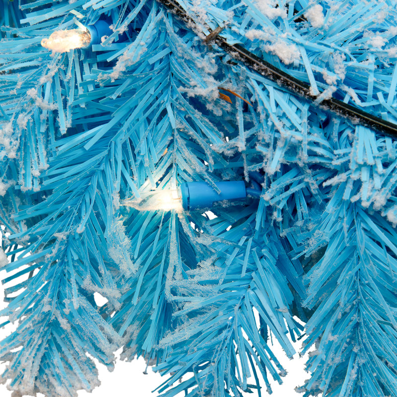 Pre-Lit Flocked Pine Artificial Christmas Wreath - 24" - Clear Lights, Sky Blue