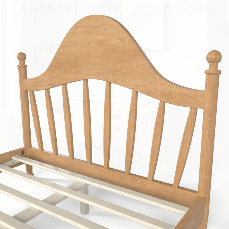 Lit plateforme avec tête de lit chic, structure en bois massif, support à lattes, sans sommier, design bas au sol, Natural