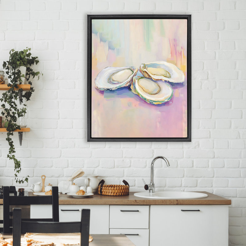 Cadre flottant Pastel Oysters Harmony, design par The Prints Vibe, 31 x 25, Cadre flottant noir de jais