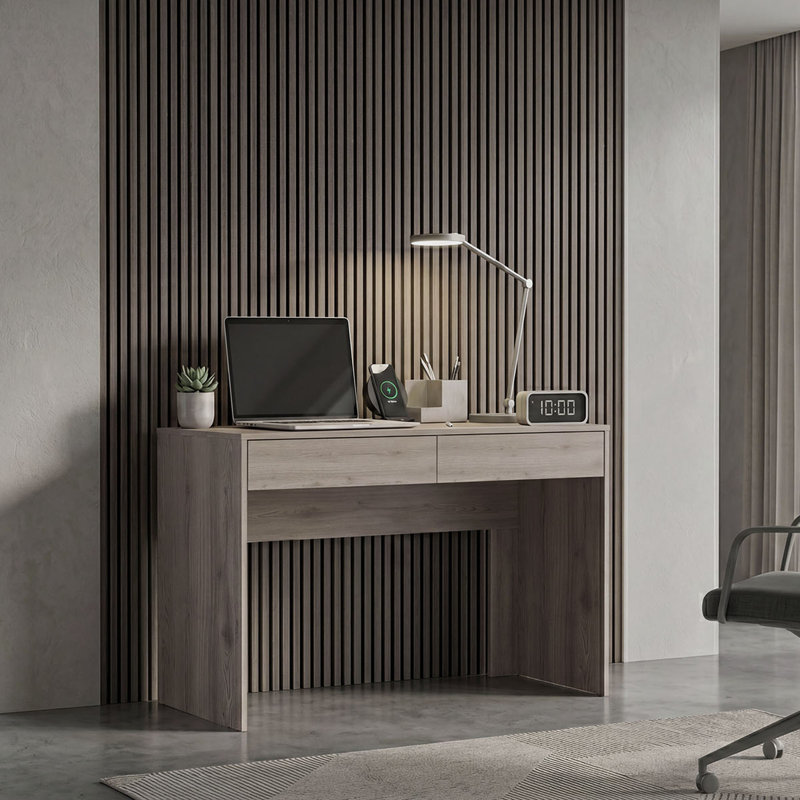 Arkansas Desk with Drawers and Spacious Surface, Dark Finish, Modern and Compact Design for Office or Study, Ash Gray