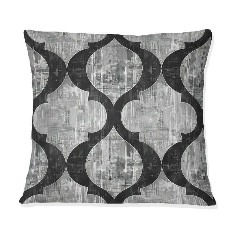 Coussin décoratif noir et gris quadrilobe Elegance - Mid-Century, H 18 po x l 18 po