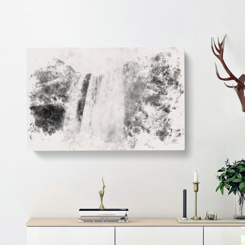 Skogafoss Waterfall Iceland Watercolour - Wrapped Canvas, 35cm H x 50cm W x 3cm D