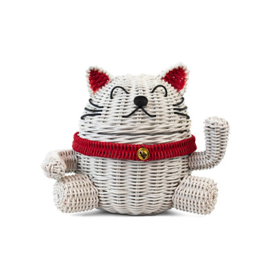 Panier de rangement en rotin Lucky Cat avec couvercle et bac décoratif pour la maison