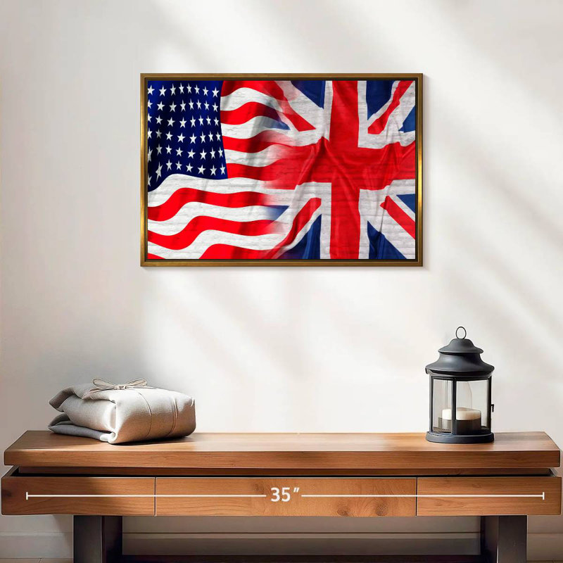 Drapeau américain et britannique, Cadre flottant doré, 19 po x 13 po