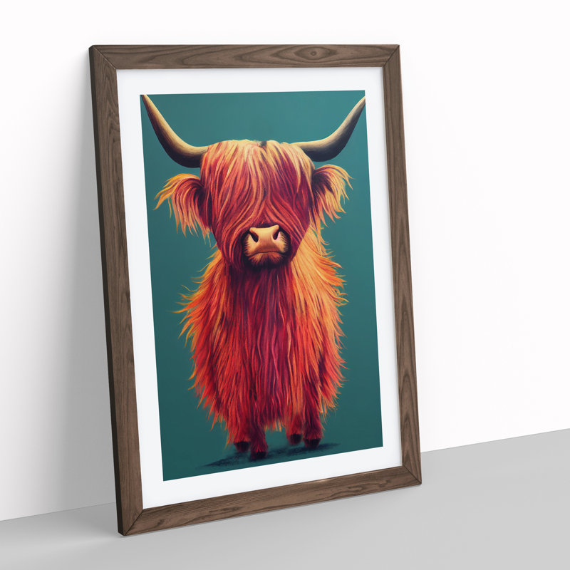An Awesome Highland Cow - Framed Print, 64cm H x 46cm W x 2cm D, Walnut