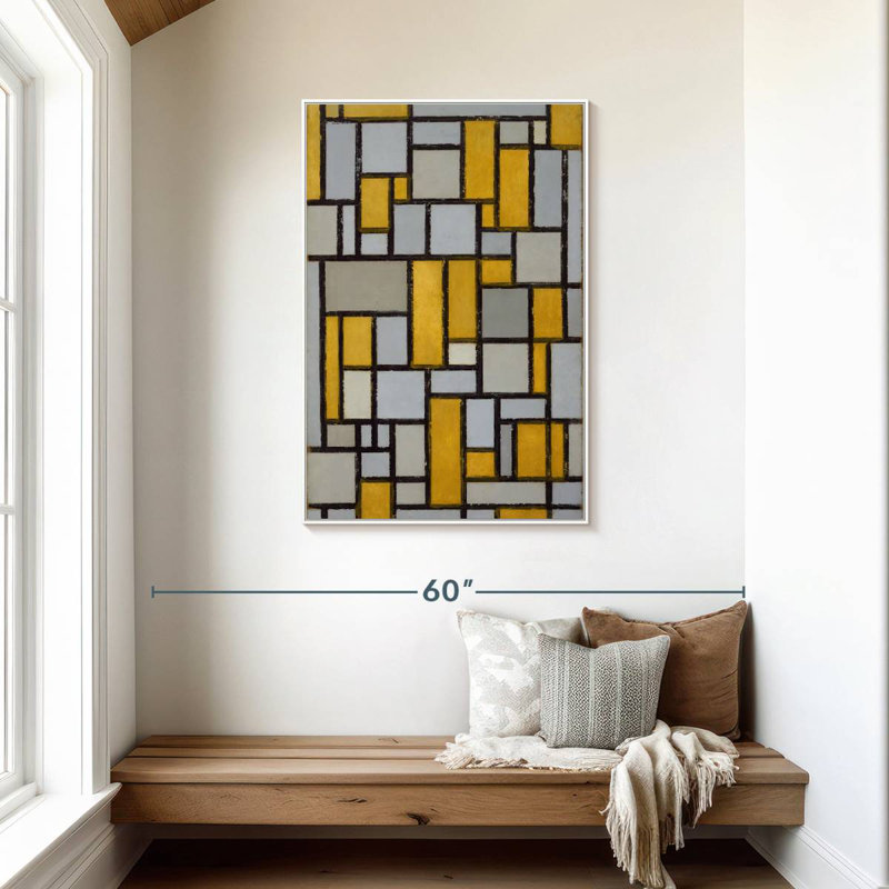 Composition With Grid 1, Floating Frame White, 29" x 43"