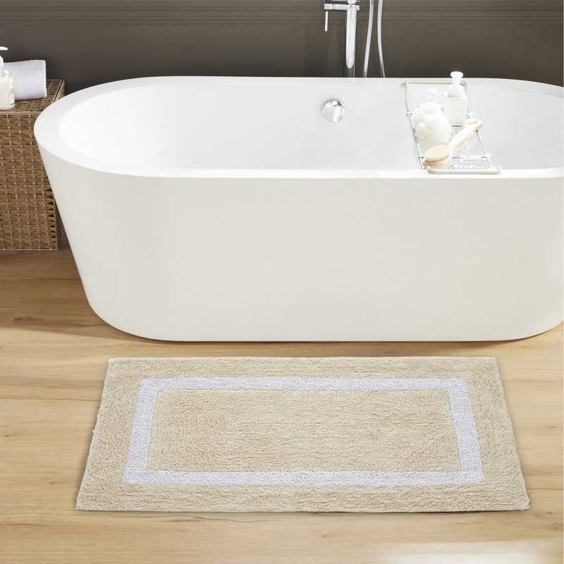 Widman 100% Cotton Tufted Reversible Bath Rug, Soft & Super Absorbent, Machine Washable Bathroom Rug for Shower, Tub & Sink Areas, 21" x 34" Rectangle, Sand/White