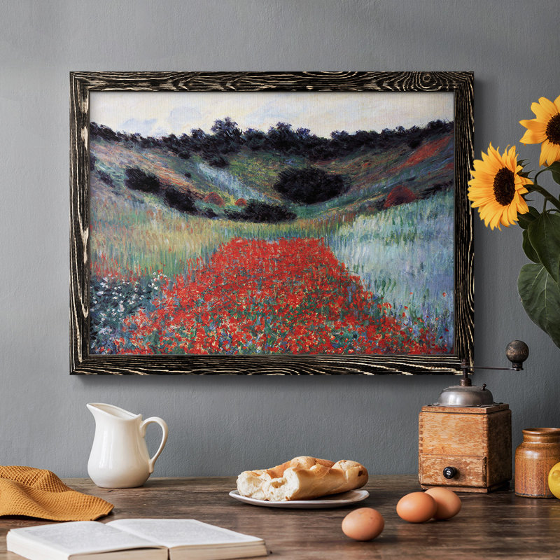 «Poppy Field In Giverny» par Monet, reproduction d'art sur toile, Cadre noir, H 28 po x l 42 po x P 1,5 po
