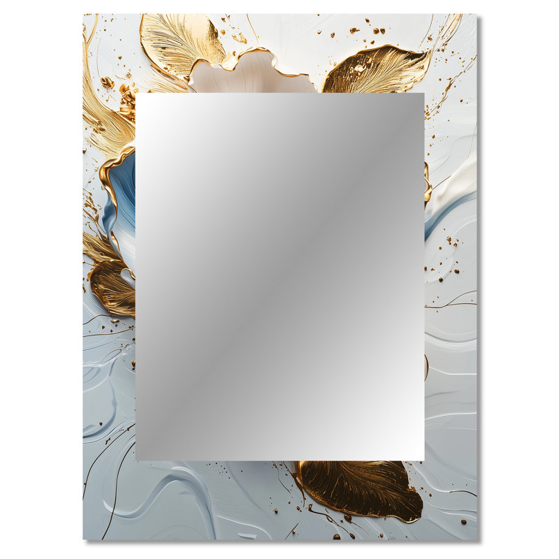 Peony Blooming In Gold And Blue - Peony Decorative Mirror, Modern Wall Mirror, Printed Metal Art, 40" x 30"