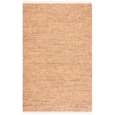 Tapis de couleur unie en cuir recyclé à tissage plat rétro en coton brun