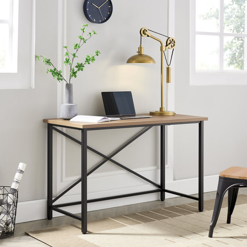Kosiur Steel Writing Desk, Golden Oak