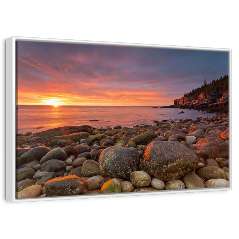Lever de soleil au parc national d'Acadia, 46 po x 31 po, Cadre flottant blanc