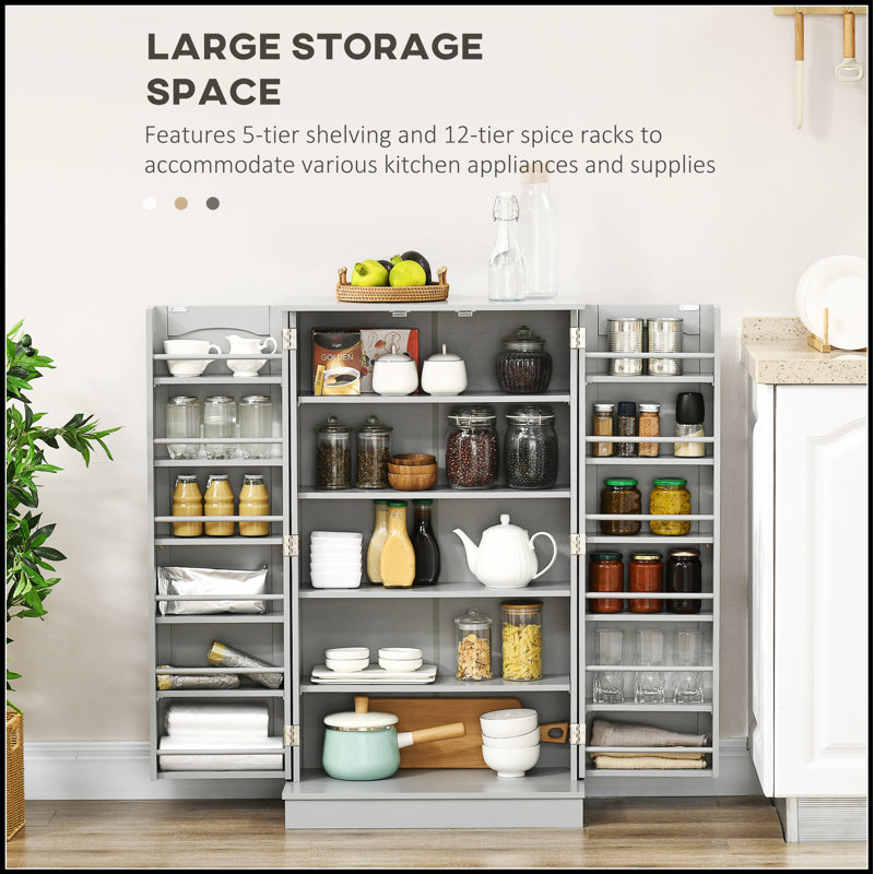 Armoire de cuisine 72,5 po avec 4 portes et armoire de rangement autoportante, Noir