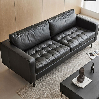 Black Genuine Leather Standard Sofa cushion Loveseat