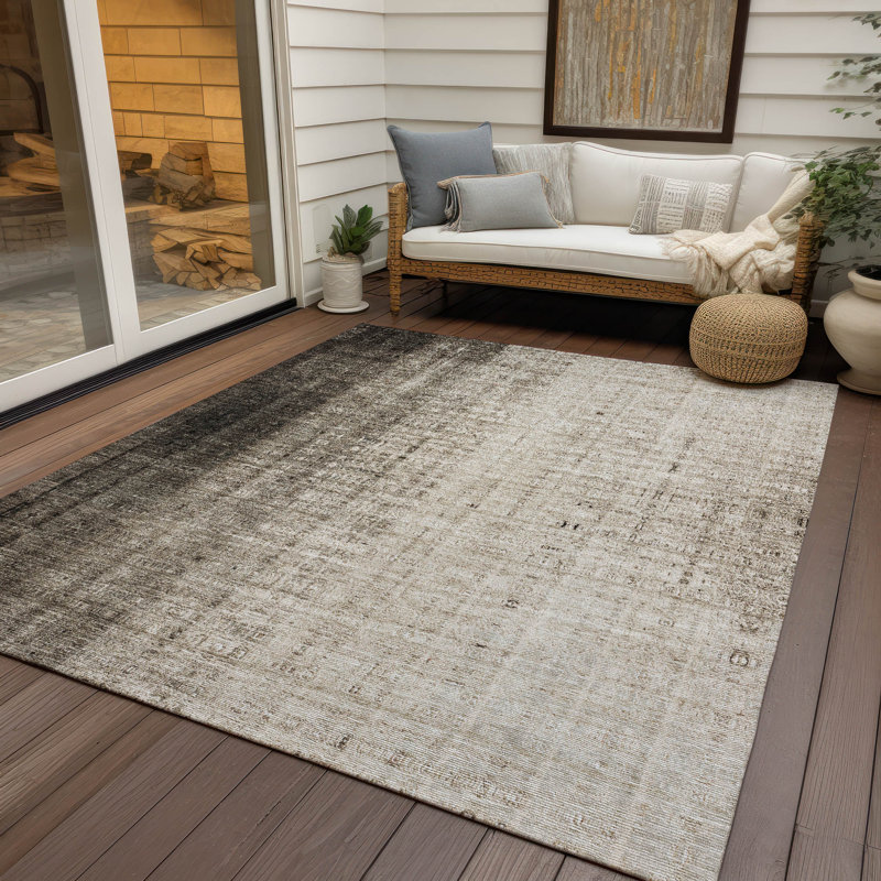 Machine Washable Indoor/Outdoor Kaczor ACN2240 Stripes Rug, Rectangle 10' x 14'