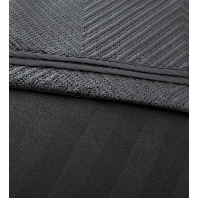 Modern Satin Stripe Cotton Duvet Cover Set, Dark Grey, Kingsize