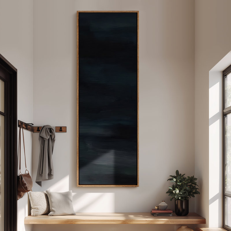 Grande toile murale encadrée - Minuit abstrait bleu foncé et noir, impressions minimalistes modernes - 60 po x 20 po, Naturel