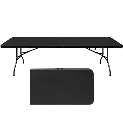 Black 8Ft Folding Table. Portable For Outdoor Delights. Heavy-Duty, Waterproof. High Load Capacity. Indoor/Outdoor Achievable Option Adventures & Parties. Bearing.