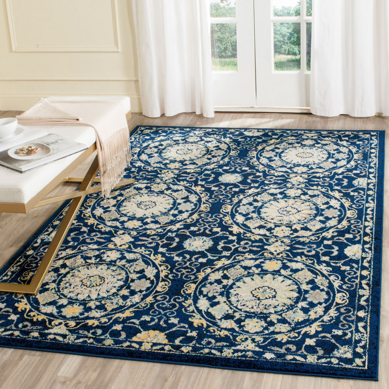 Tapis oriental bleu marine / ivoire Osakis, Rectangle de 10 pi x 14 pi