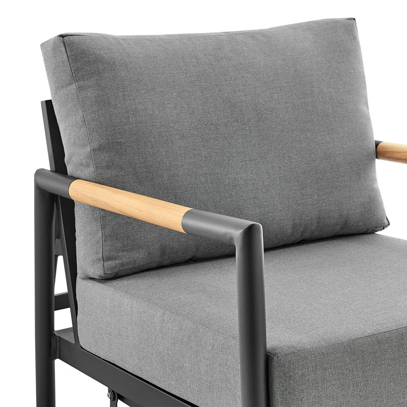 Chaise longue d'extérieur pivotante en aluminium noir avec coussins gris