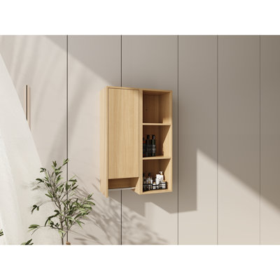 Wall-Mounted Side Cabinet and Storage Shelves Combination