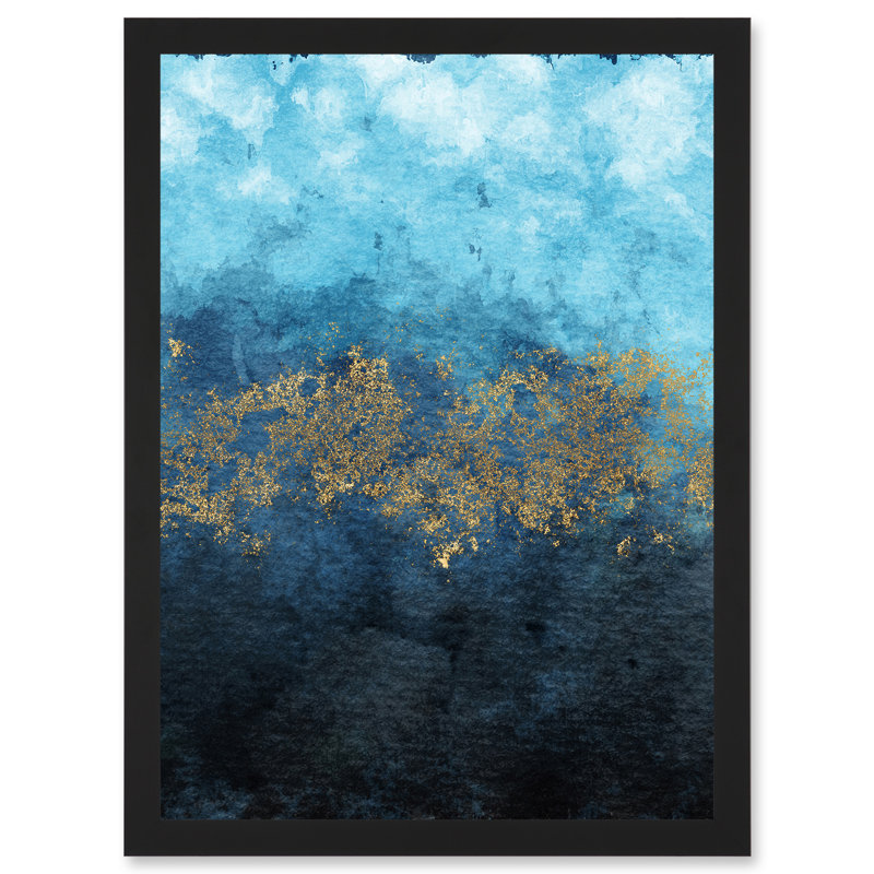 Abstract Blue And Gold Watercolour Modern - Single Picture Frame Print
