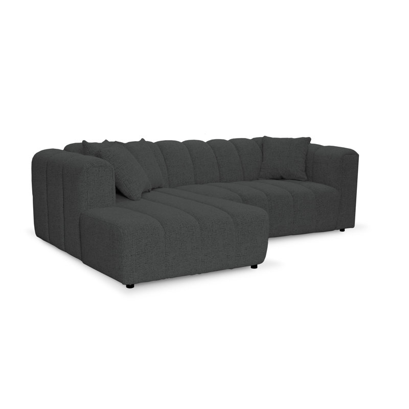 3 Seater Corner Sofa, Polyester - Black, Left Hand Facing