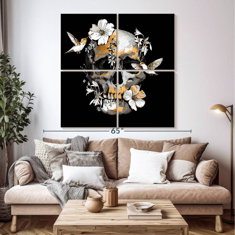 Crâne floral Kerner, H 50 po x l 50 po