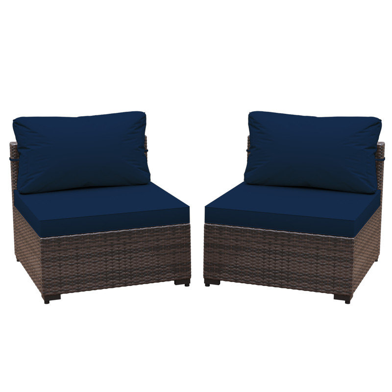 Pascaline Outdoor Armless Lounge Chair, Navy Blue, Brown