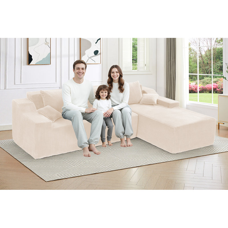Canapé modulaire convertible en L de 101 po et méridienne réversible en mousse droite, Beige, Orienté à droite