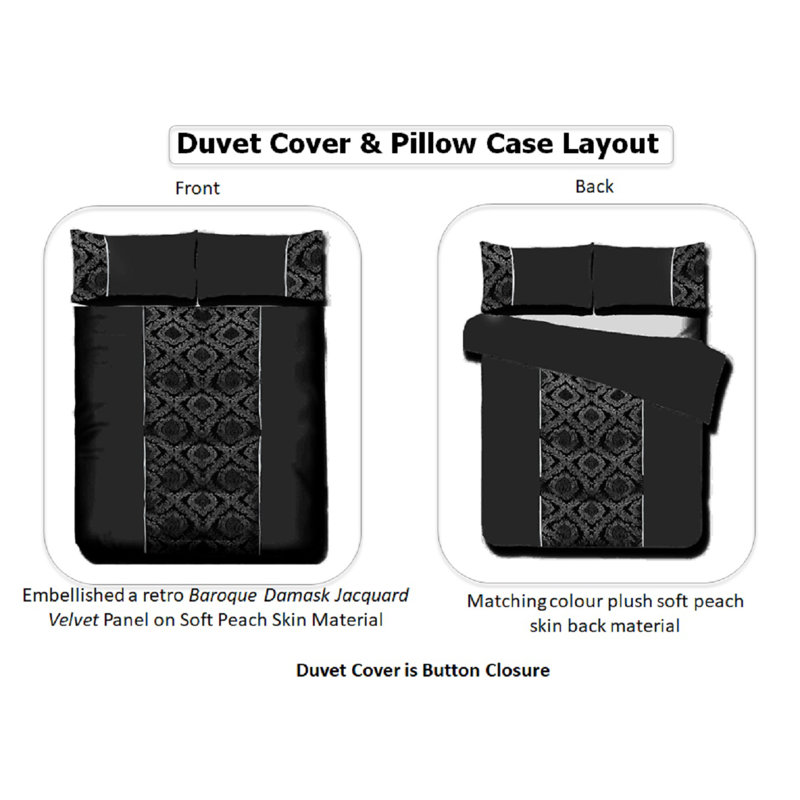 Amira Black 144 TC Duvet Cover Set, Double