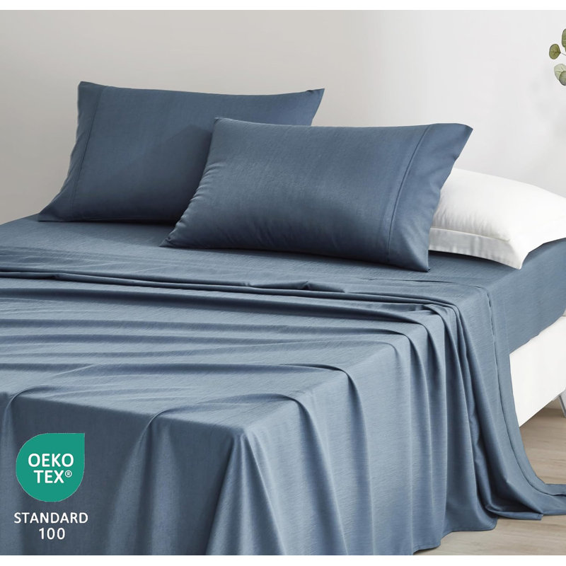 Steel Blue Rayon Bamboo Blend Queen Sheet Set