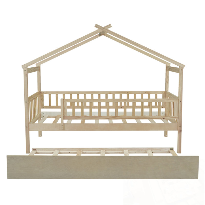 Lit simple en bois avec lit gigogne simple, Naturel