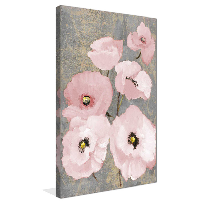 «Kindle's Blush Poppies II», reproduction sur toile en rose / gris / noir, H 60 po x l 36 po x P 1,5 po, Toile tendue