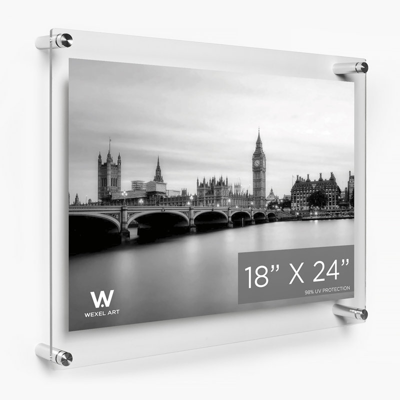 Clear UV-Grade Acrylic Modern Floating Picture Frame, 18" W x 24" H, Silver