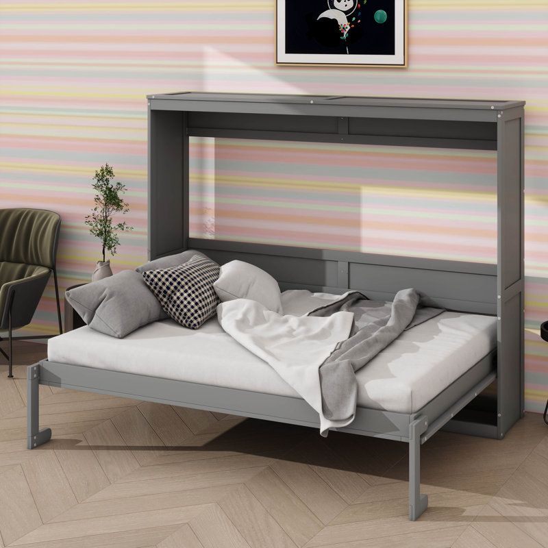 Lit escamotable double pleine grandeur, Gris, Double