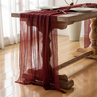 Burgundy Cheesecloth Table Runner 120 Inches, Fall & Christmas Rustic Gauze Table Runner, 10FT Boho Farmhouse Table Decoration for Wedding, Party, Thanksgiving & Holiday Decor