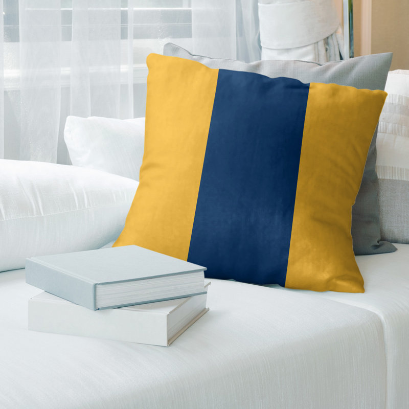 Housse de coussin carré en lin Buffalo, 16 po x 1 po, Doré / bleu marine / doré