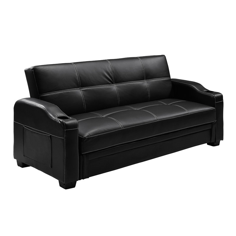 3 Seater Faux Leather Sleeper, Black
