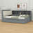 Full Size Wooden Storage Daybed Frame, Modern Platform Bed With Trundle & Flip Headboard & Shelves,Full Floor-Bed W/Upholstered Headboard&Storage, No Box Spring Needed-1197871948