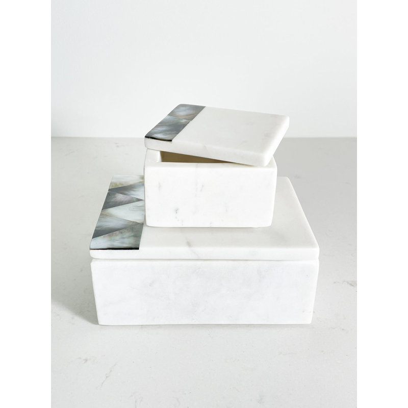 Mother Of Pearl Marble Marble Decorative Box, 4.13" H x 8" W x 4" D